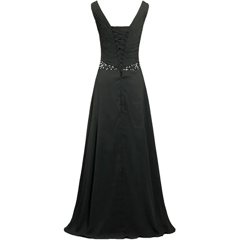 Chiffon Bridesmaid Dresses Long Formal Prom Dress Beaded Wedding Gowns