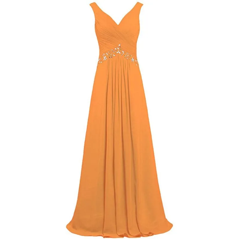 Chiffon Bridesmaid Dresses Long Formal Prom Dress Beaded Wedding Gowns