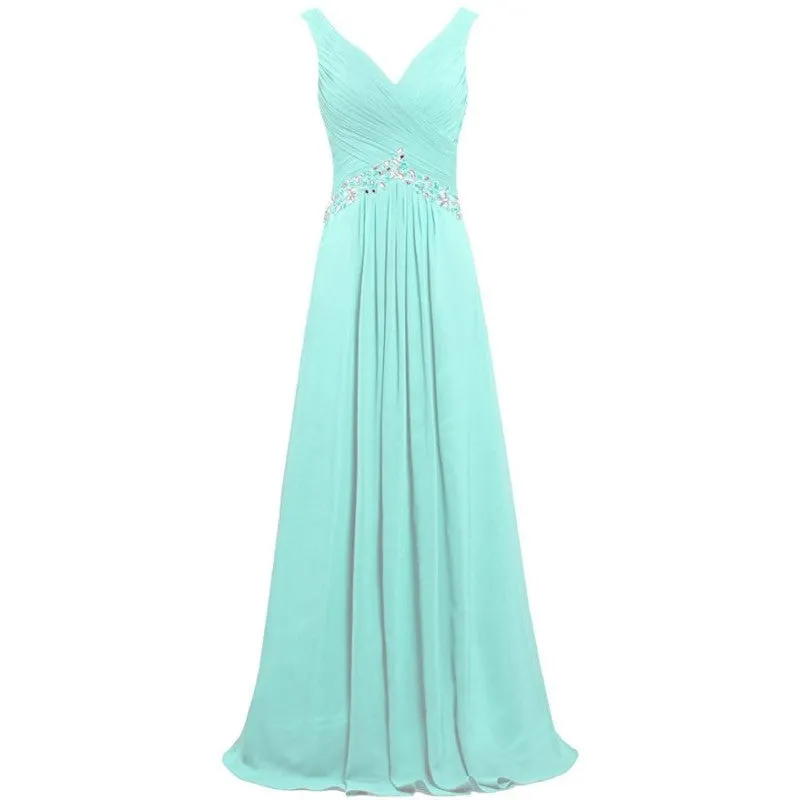 Chiffon Bridesmaid Dresses Long Formal Prom Dress Beaded Wedding Gowns