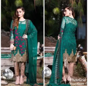 Chiffon dress by imrozia in dark bottle green colo Model# C 815