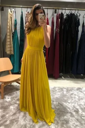 Chiffon Floor-Length Yellow Prom Dress for Night Party