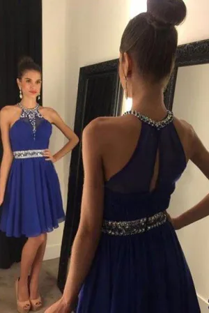 Chiffon Halter Sweetheart A-line Short Prom Dresses with Beading, Homecoming Dress, MH177