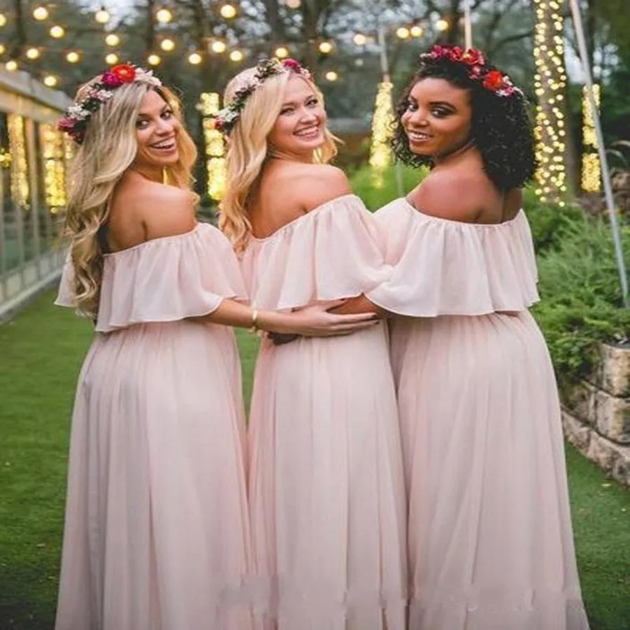 Chiffon Long Bridesmaids Gown/Dress Elegant Off The Shoulder Style