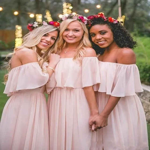 Chiffon Long Bridesmaids Gown/Dress Elegant Off The Shoulder Style