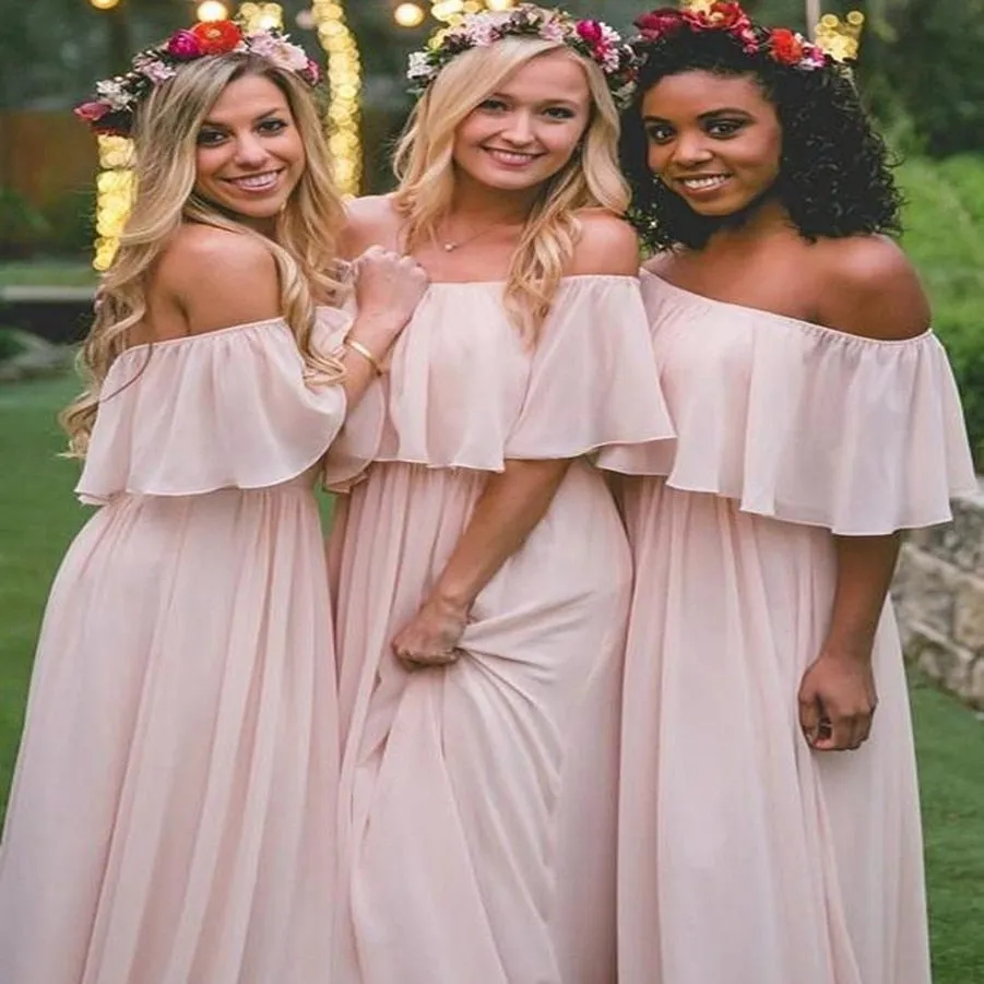 Chiffon Long Bridesmaids Gown/Dress Elegant Off The Shoulder Style