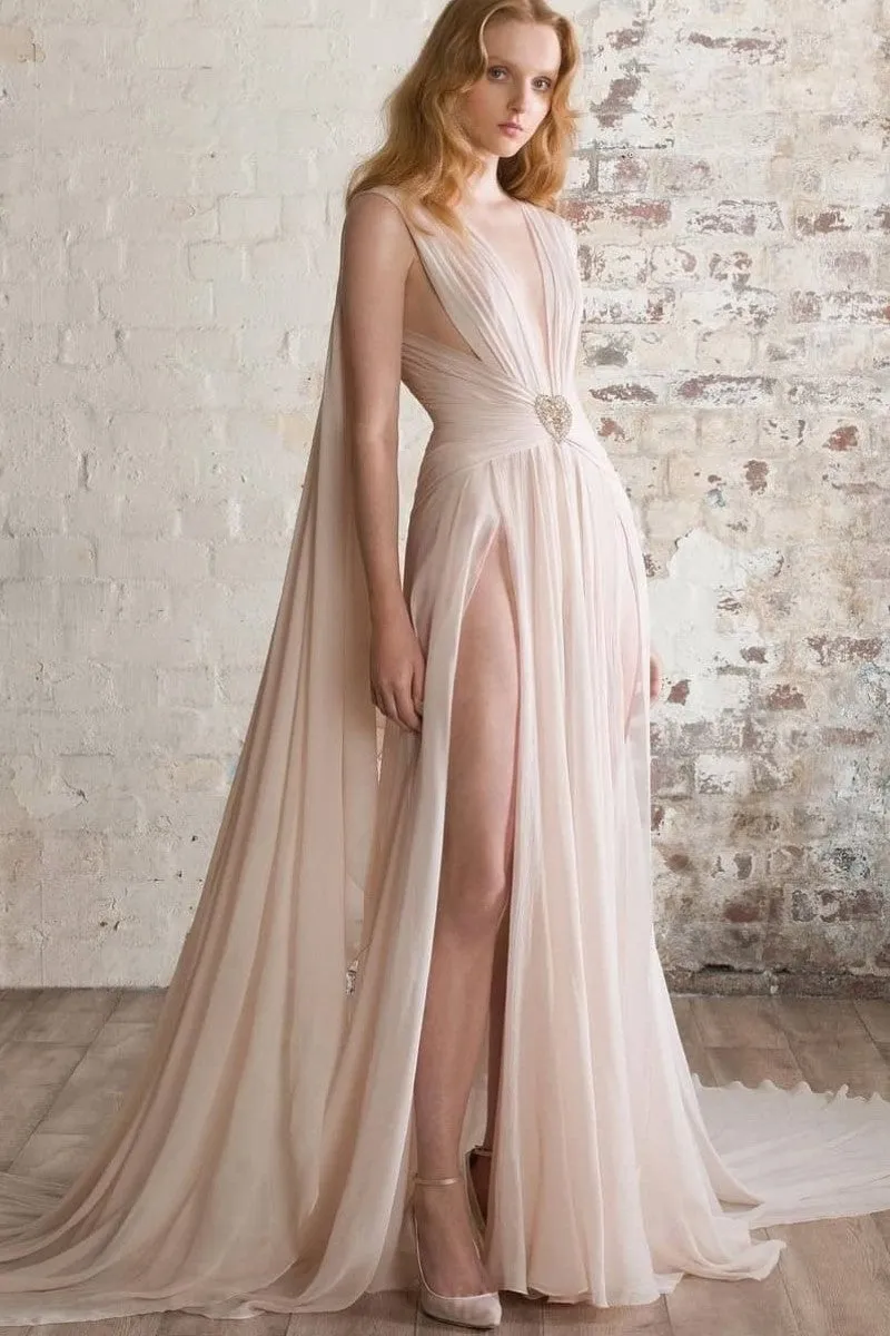 Chiffon Long Prom Dresses with High Thigh Splits