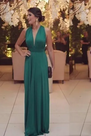 Chiffon Long Prom Gown Dress V-neckline vestido de formatura
