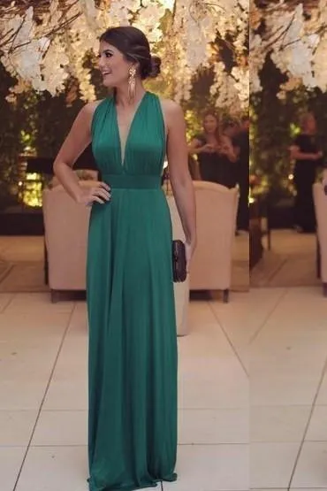 Chiffon Long Prom Gown Dress V-neckline vestido de formatura