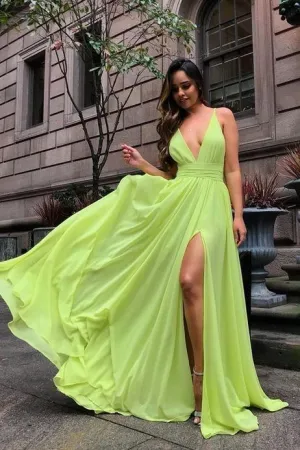 Chiffon Long Prom Gown with Leg Slit Side