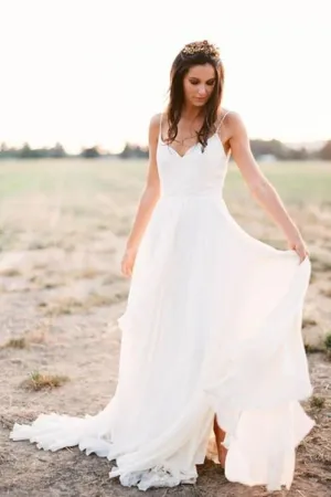 Chiffon Summer Beach Wedding Dresses with Slit Side