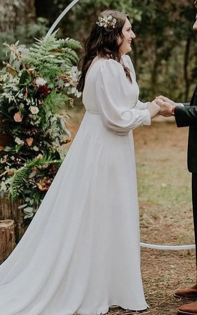 Chiffon V-neck A-Line Casual Elegant Beach Wedding Dress With Ruching And Deep-V Back-716588