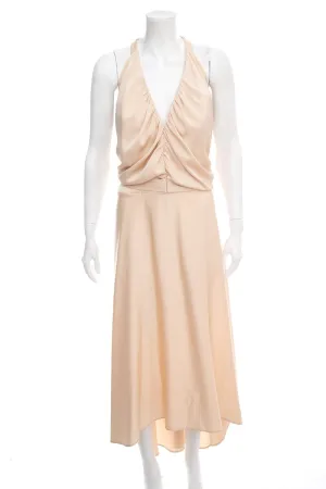Chloe Champagne Satin Sleeveless V-Neck Dress SZ 42