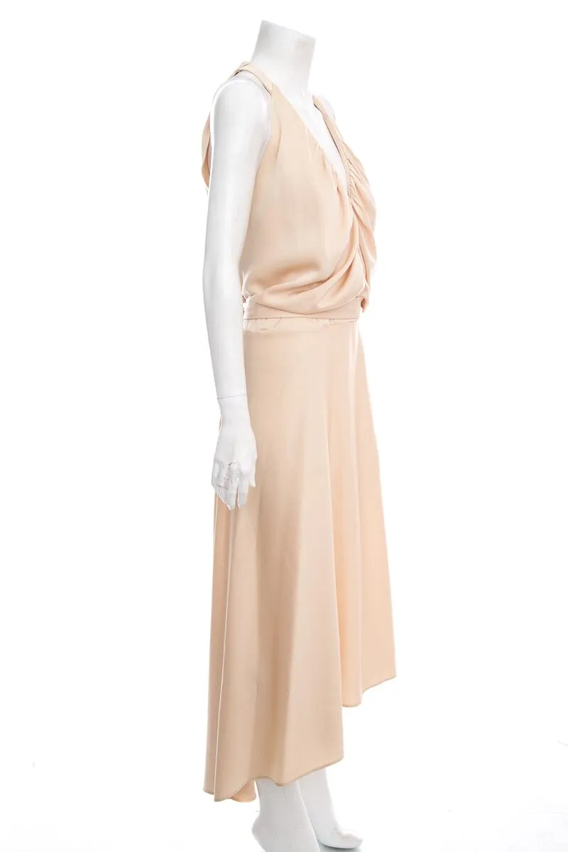 Chloe Champagne Satin Sleeveless V-Neck Dress SZ 42