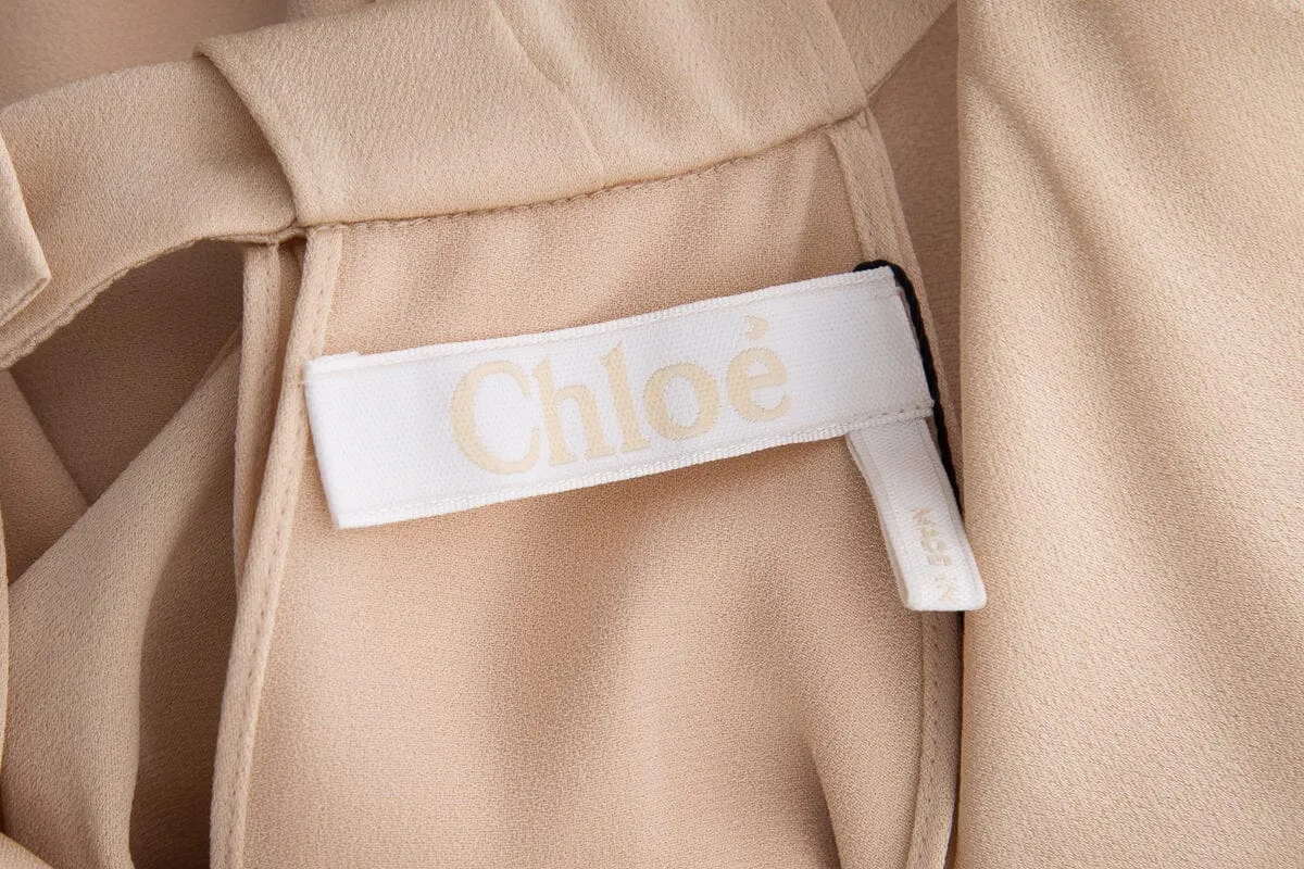 Chloe Champagne Satin Sleeveless V-Neck Dress SZ 42