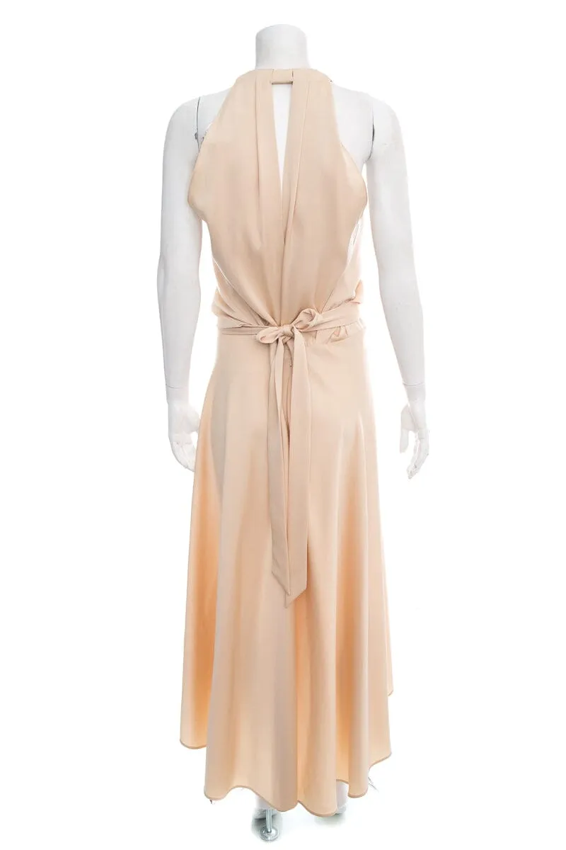 Chloe Champagne Satin Sleeveless V-Neck Dress SZ 42
