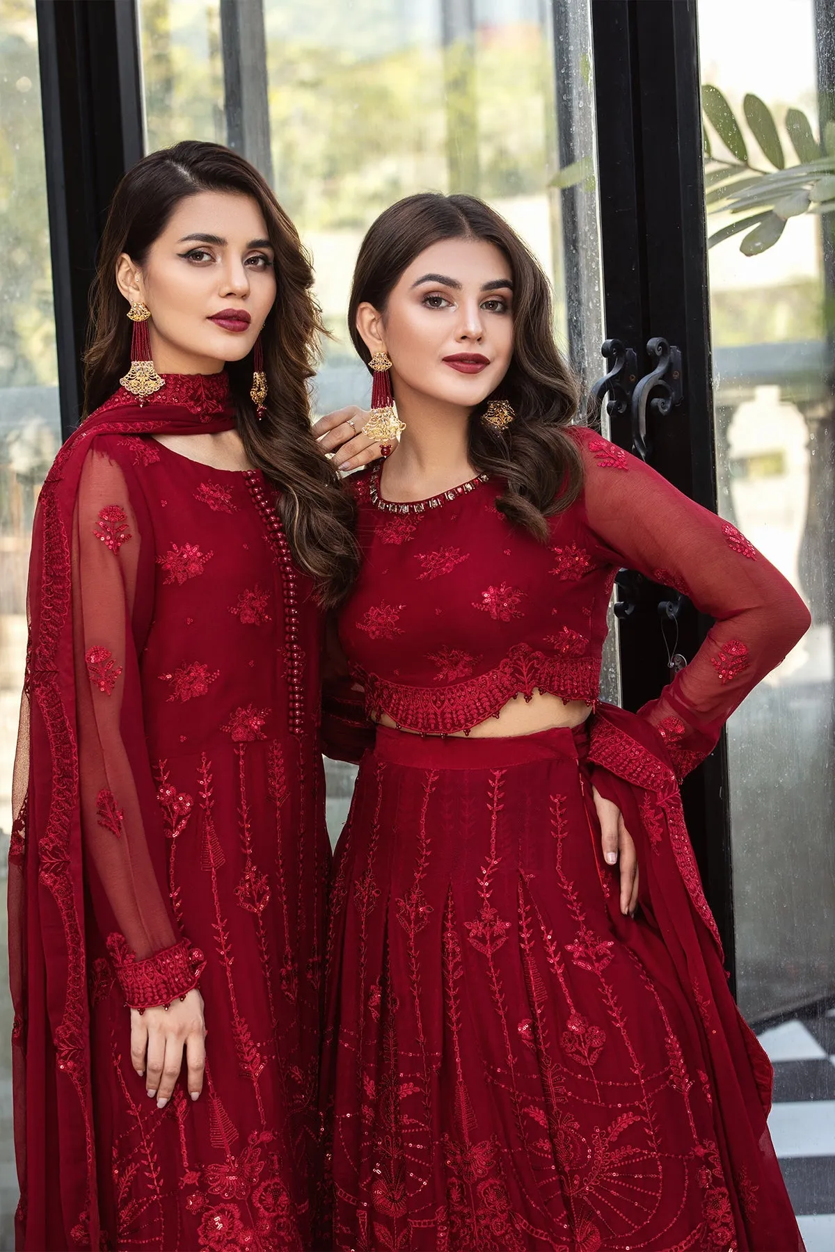 Classic Red Pakistani Embroidered Frock Lehenga Wedding Dress