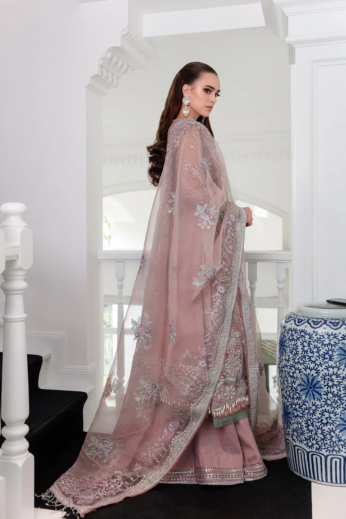 Classic Tea Pink Embroidered Pakistani Wedding Wear Kameez Sharara