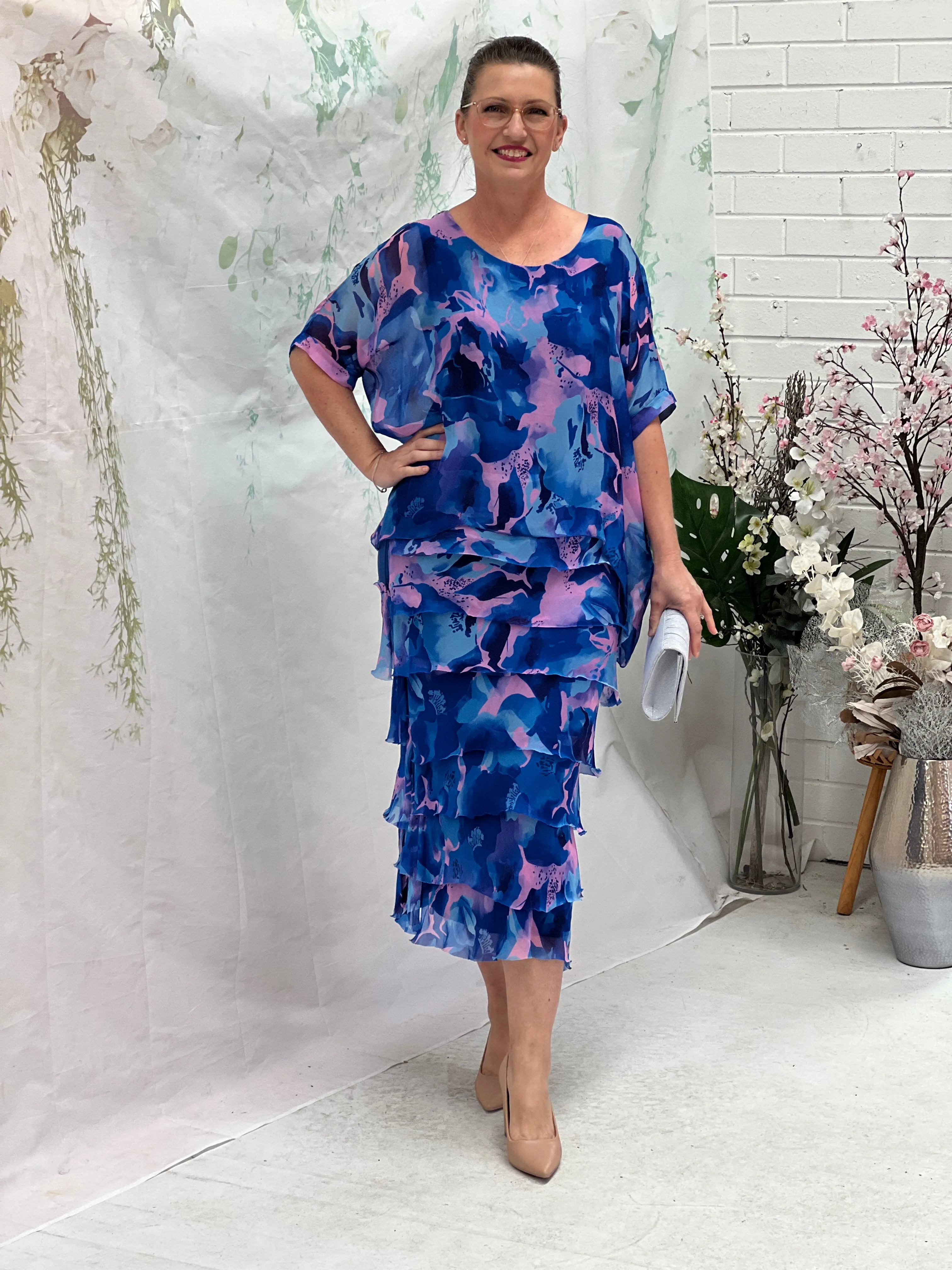 Clyde Blue Abstract Silk Dress