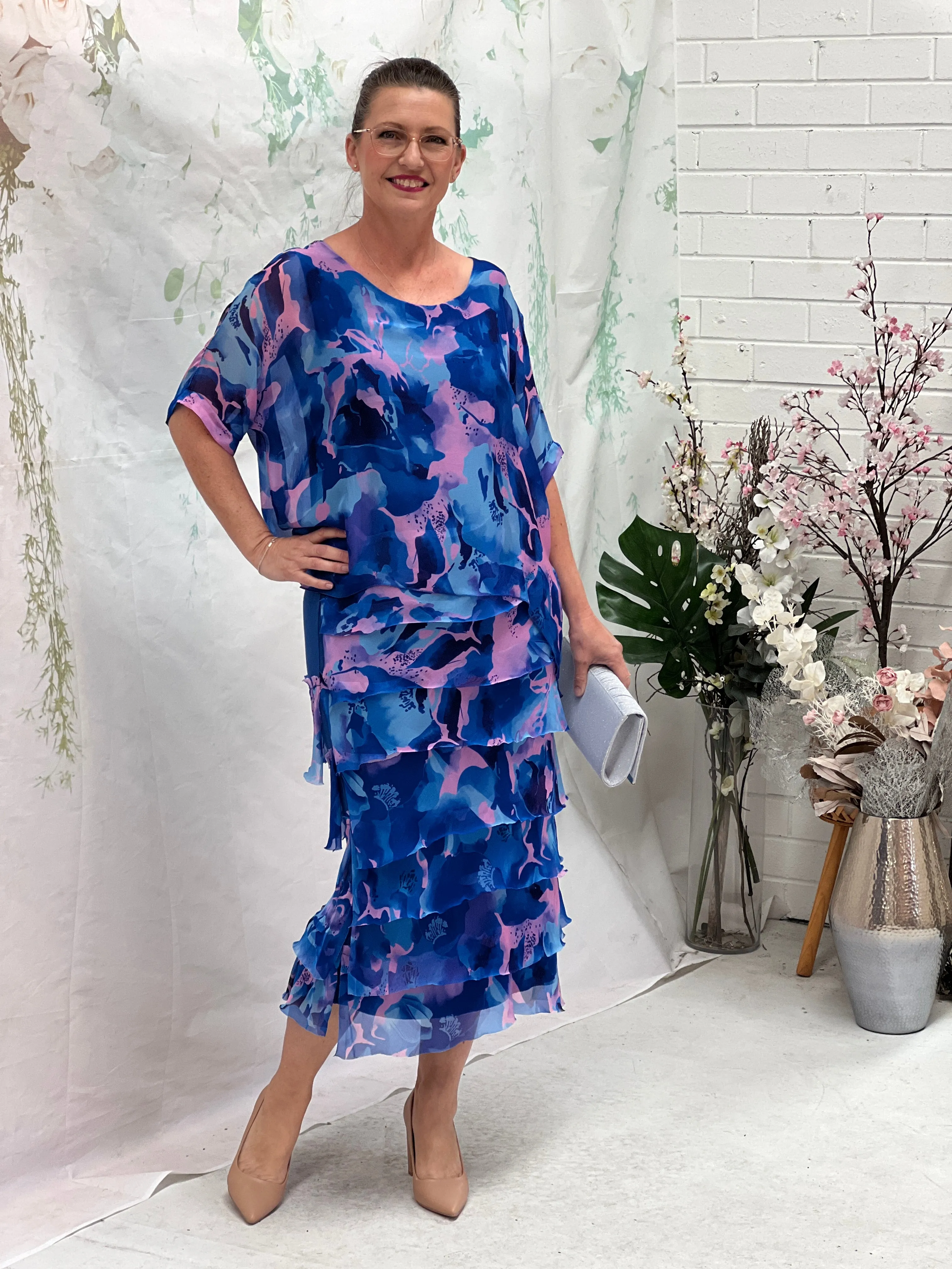 Clyde Blue Abstract Silk Dress