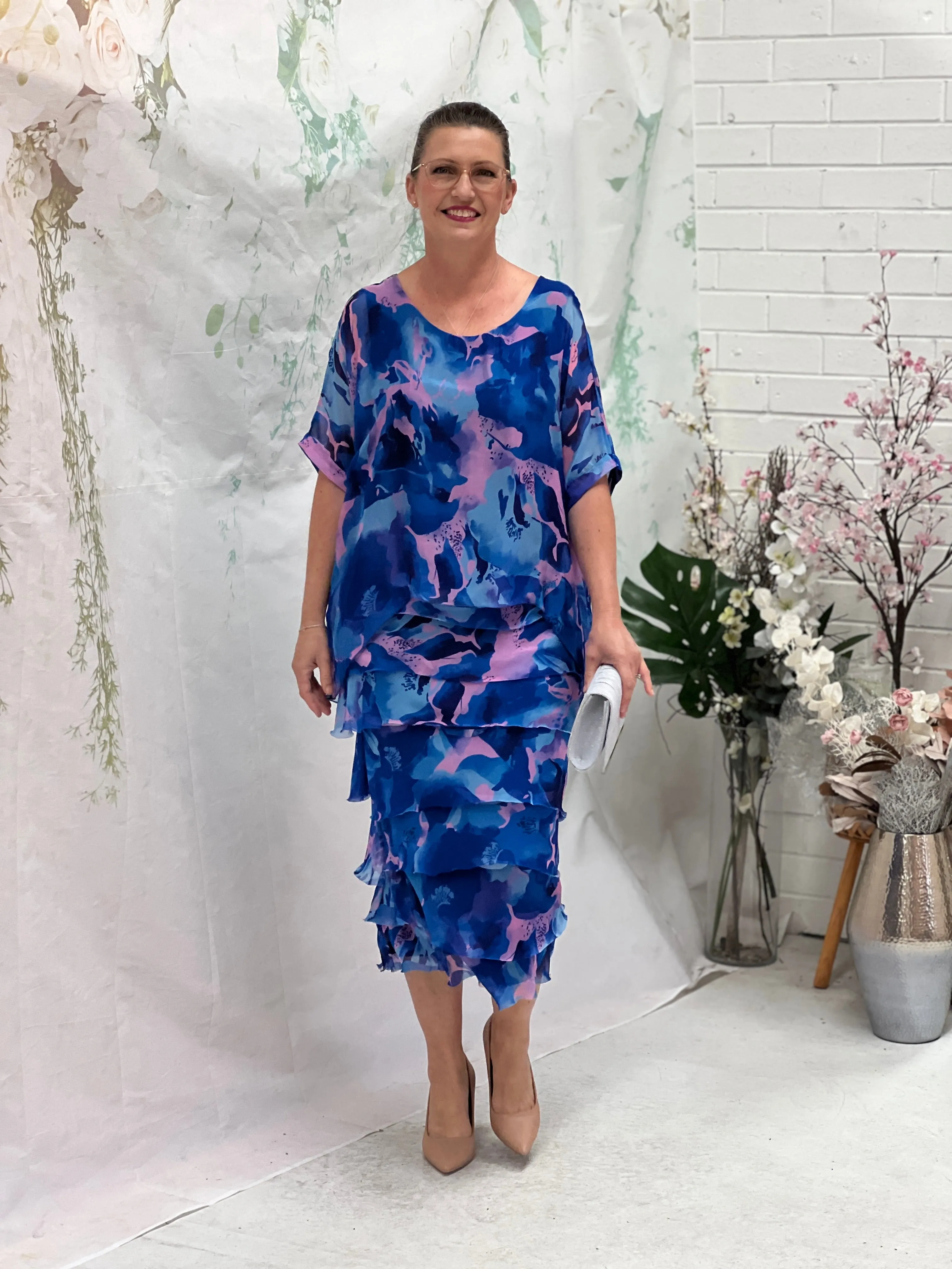 Clyde Blue Abstract Silk Dress