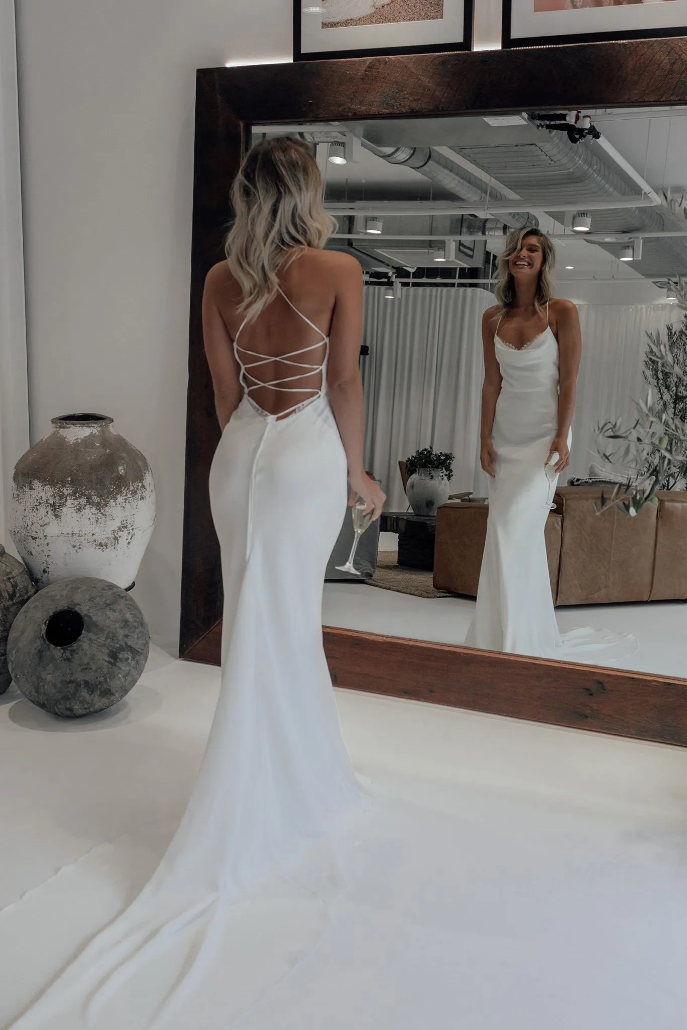 Cordelia | Mermaid Satin White Spaghetti-Straps Wedding Dresses With Lace-Up Back