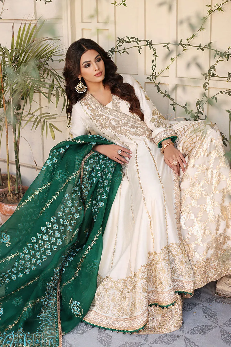 Cotton Net White Green Angrakha Pakistani Wedding Dresses