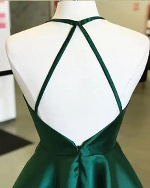 Dark Green Satin Round Neck Homecoming Dresses, Short Prom Dress, MH526