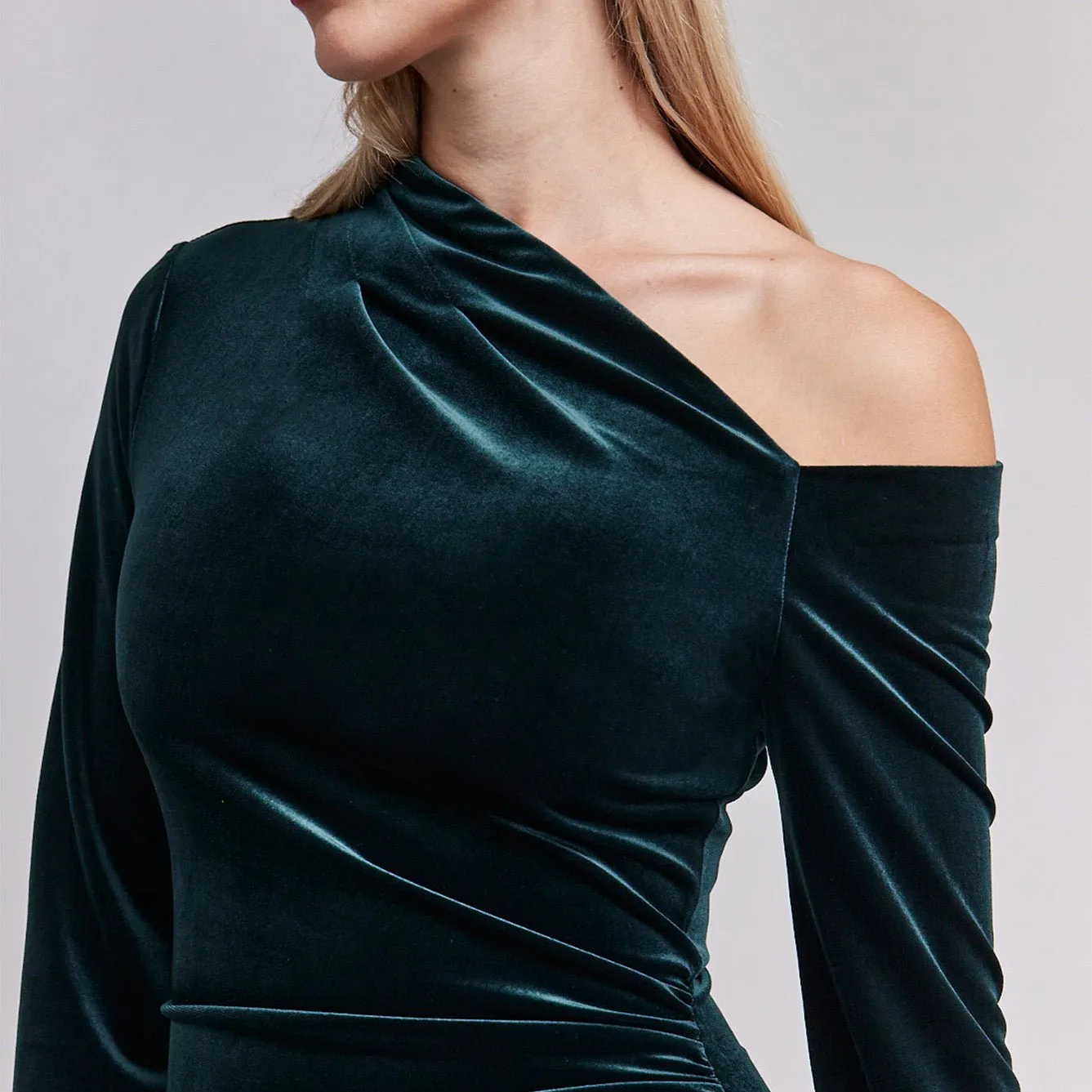 Dark Green Velvet Bare Shoulder Maxi Dress