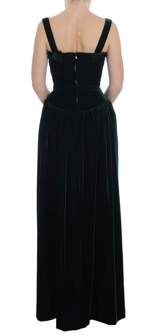 Dark Green Velvet Full Length Gown Dress