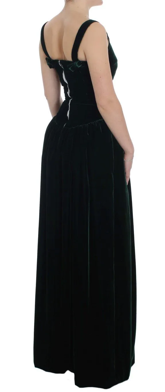 Dark Green Velvet Full Length Gown Dress
