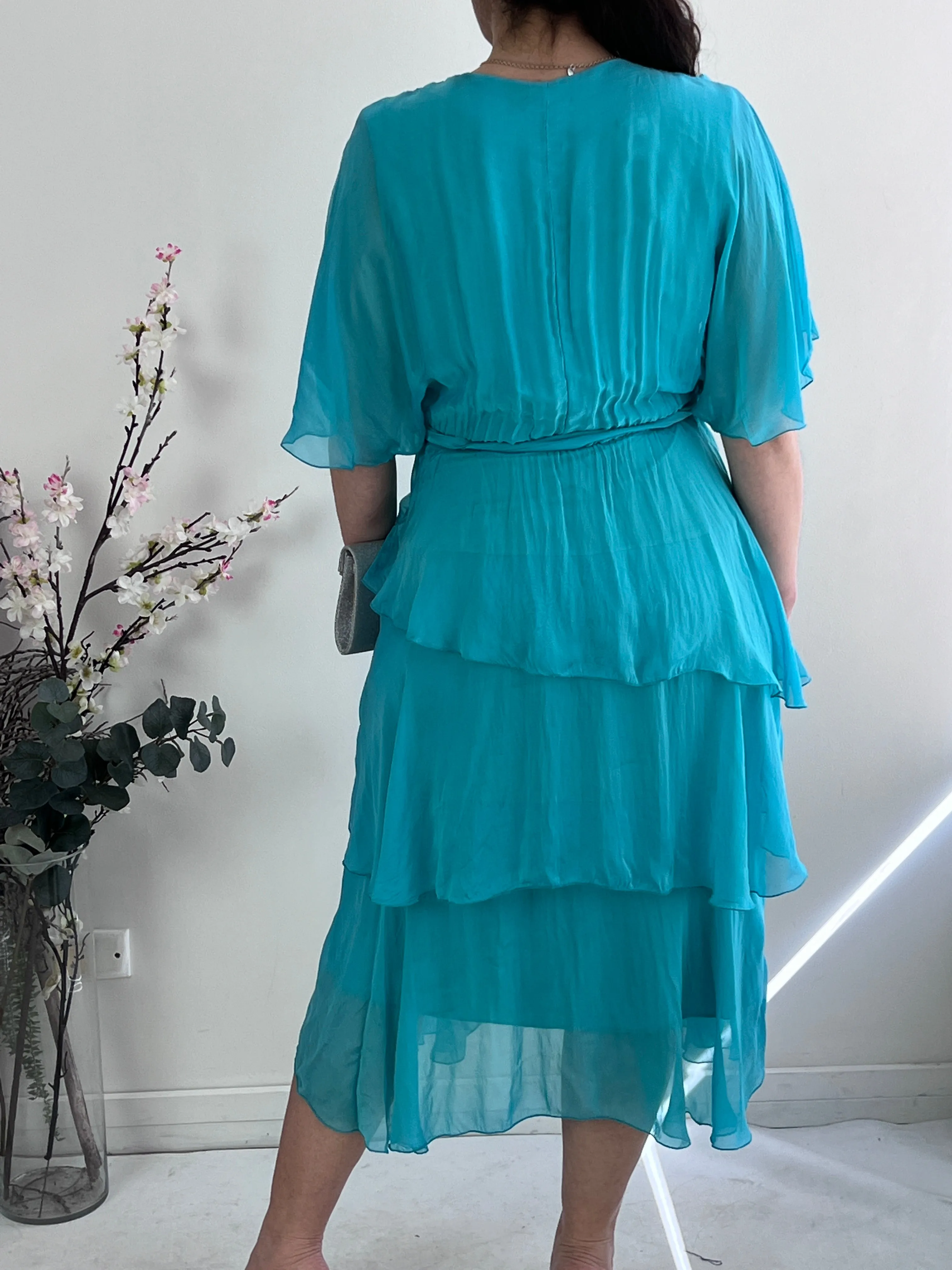 Desaily Aqua Layering Silk Dress