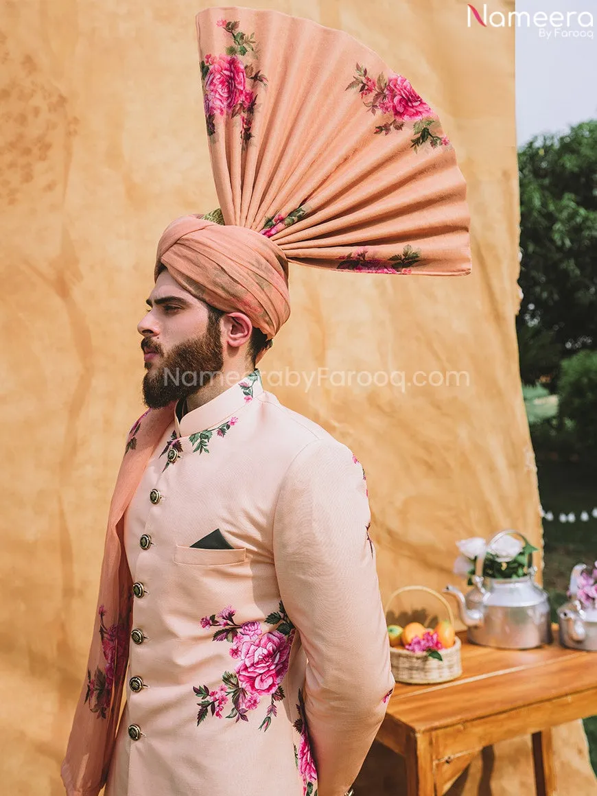 Designer Mens Sherwani in Peach Sherwani Style #GN35
