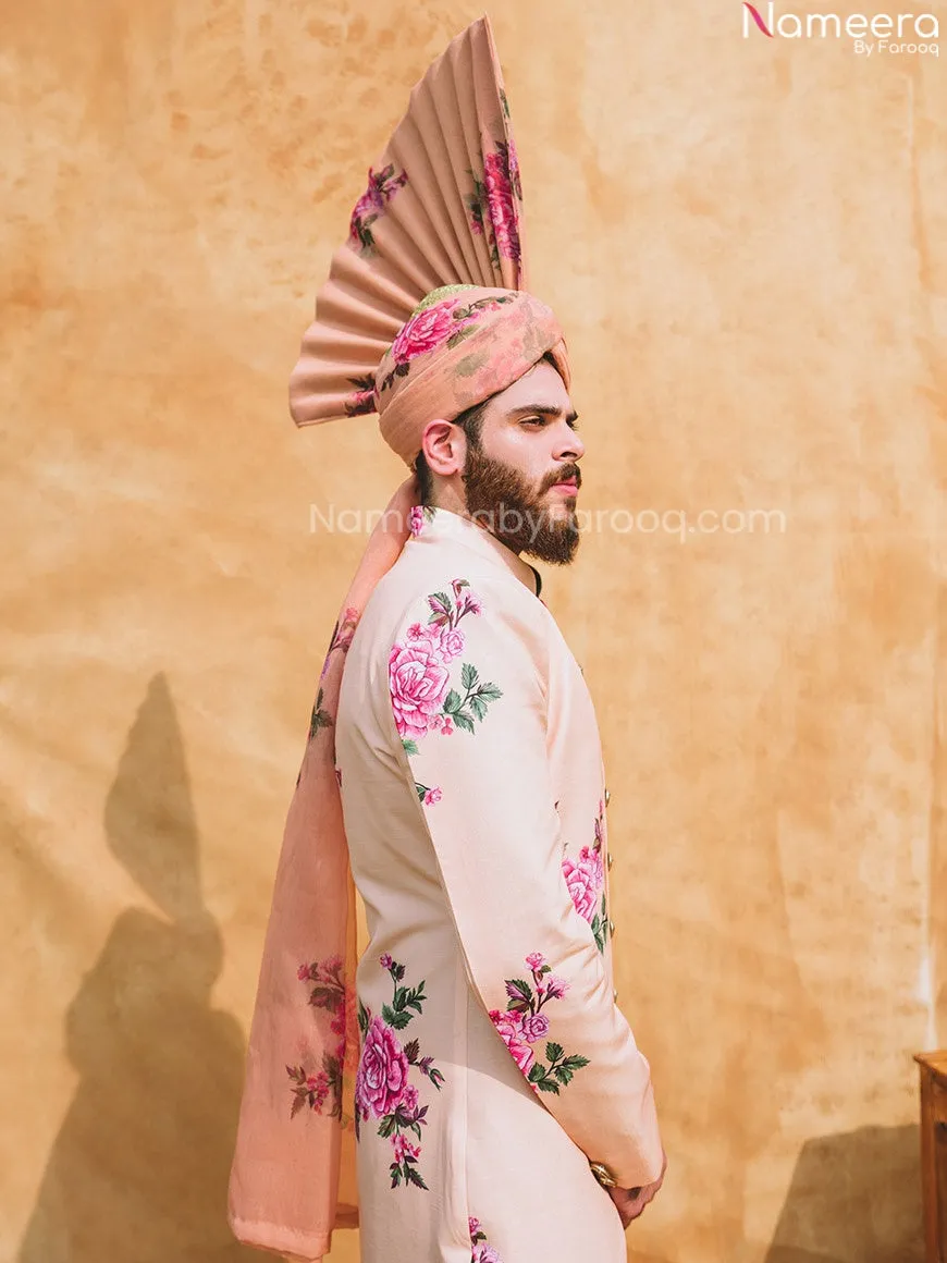 Designer Mens Sherwani in Peach Sherwani Style #GN35