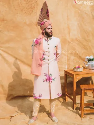 Designer Mens Sherwani in Peach Sherwani Style #GN35