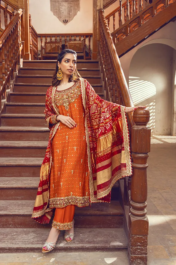 Designer Orange Kameez Salwar Pakistani Mehndi Dresses