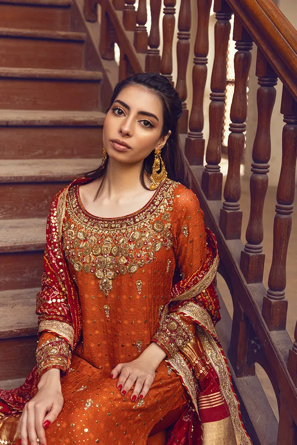 Designer Orange Kameez Salwar Pakistani Mehndi Dresses