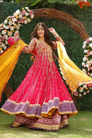 Designer Pink Frock Lehenga for Pakistani Mehndi Dresses
