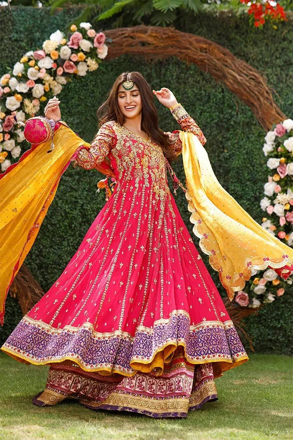 Designer Pink Frock Lehenga for Pakistani Mehndi Dresses