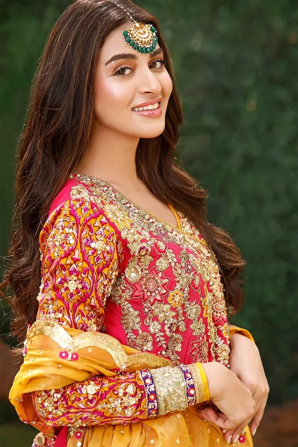 Designer Pink Frock Lehenga for Pakistani Mehndi Dresses