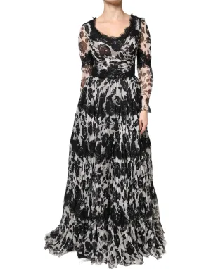 Dolce&Gabbana Women Black Dress Silk Floral Lace A-Line Maxi Ball Gown Sz IT 40