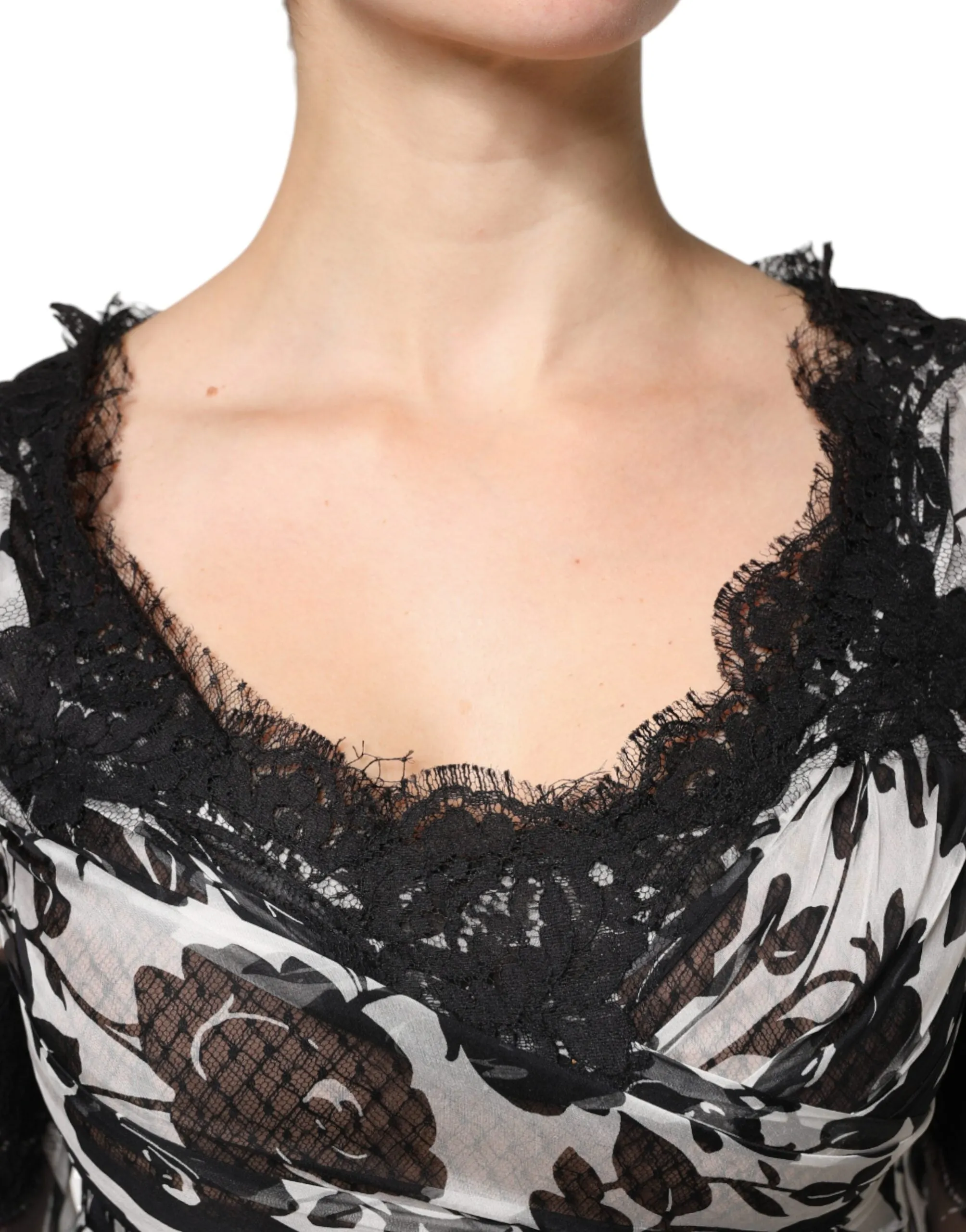 Dolce&Gabbana Women Black Dress Silk Floral Lace A-Line Maxi Ball Gown Sz IT 40