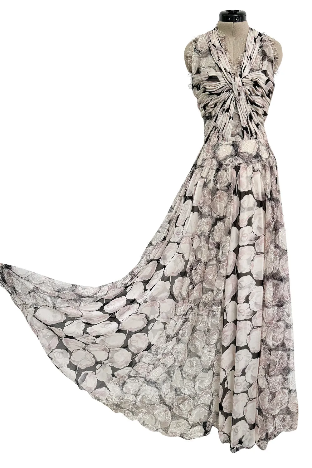 Dreamy Fall 2004 Chanel by Karl Lagerfeld Runway Look 13 & Ad Campaign Floral Lace & Chiffon Dress