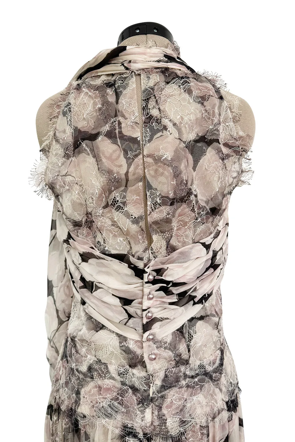 Dreamy Fall 2004 Chanel by Karl Lagerfeld Runway Look 13 & Ad Campaign Floral Lace & Chiffon Dress