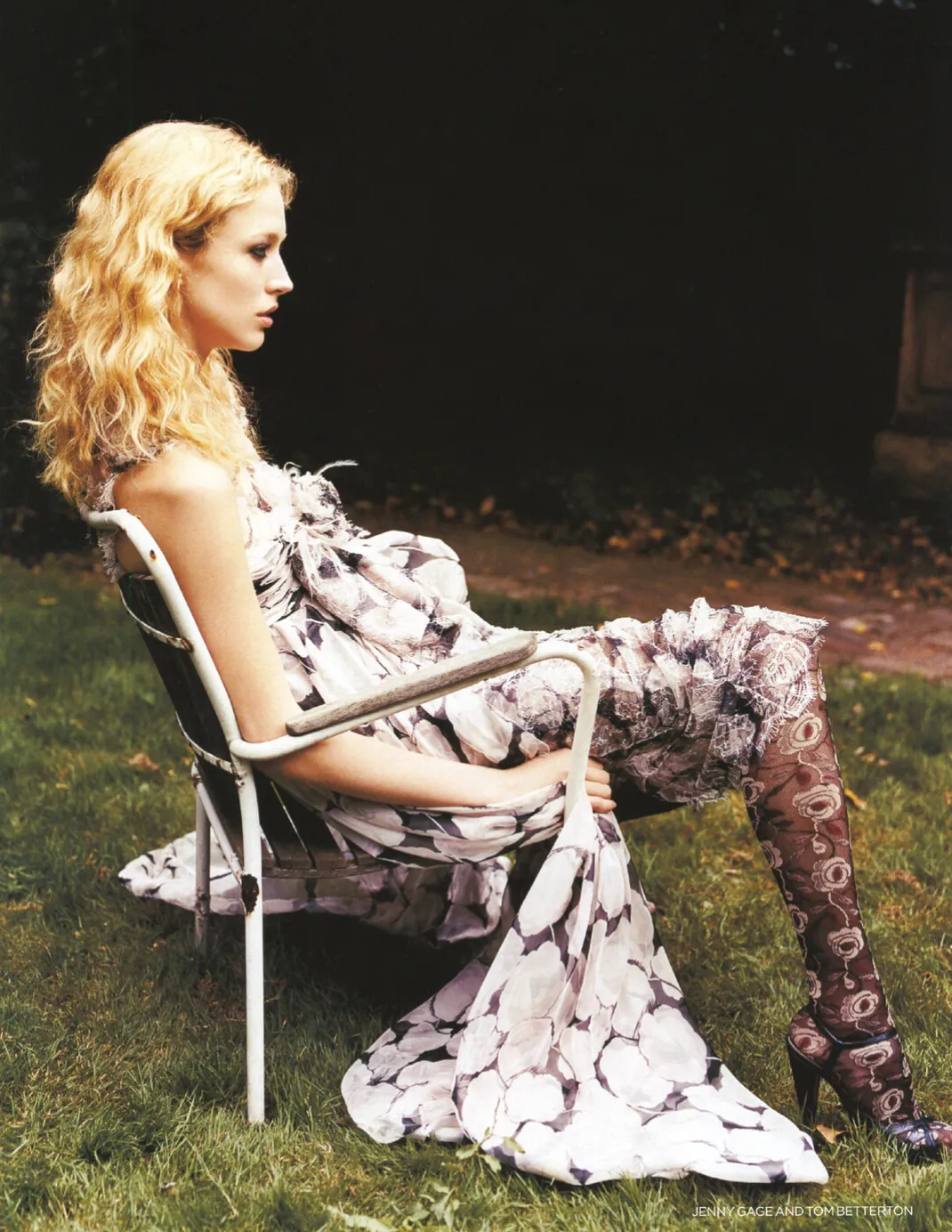 Dreamy Fall 2004 Chanel by Karl Lagerfeld Runway Look 13 & Ad Campaign Floral Lace & Chiffon Dress