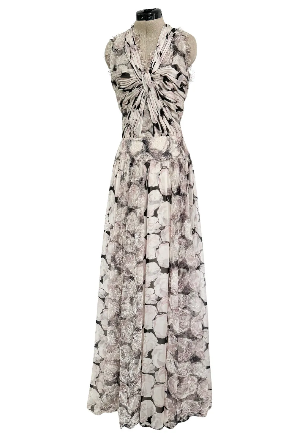 Dreamy Fall 2004 Chanel by Karl Lagerfeld Runway Look 13 & Ad Campaign Floral Lace & Chiffon Dress