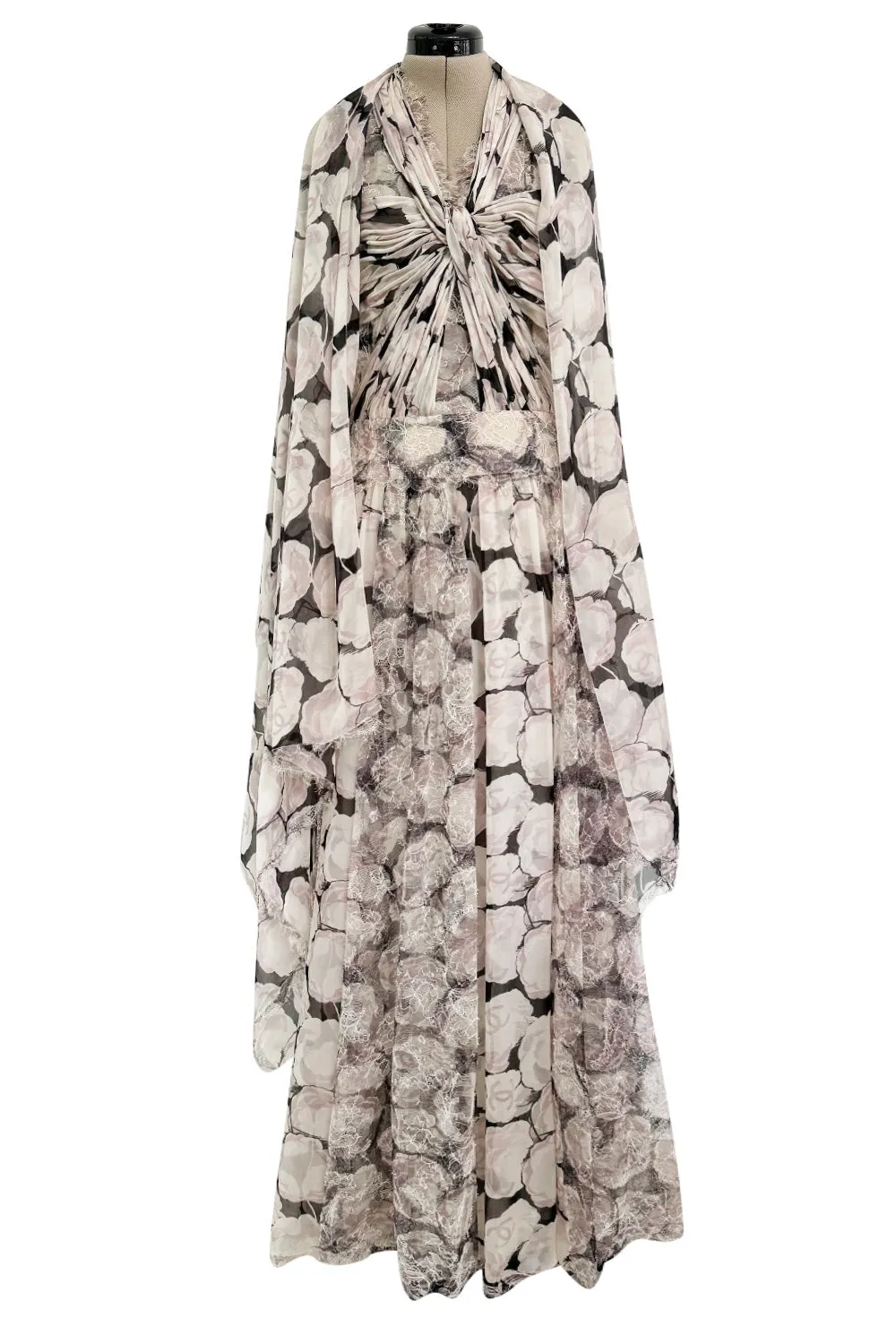 Dreamy Fall 2004 Chanel by Karl Lagerfeld Runway Look 13 & Ad Campaign Floral Lace & Chiffon Dress