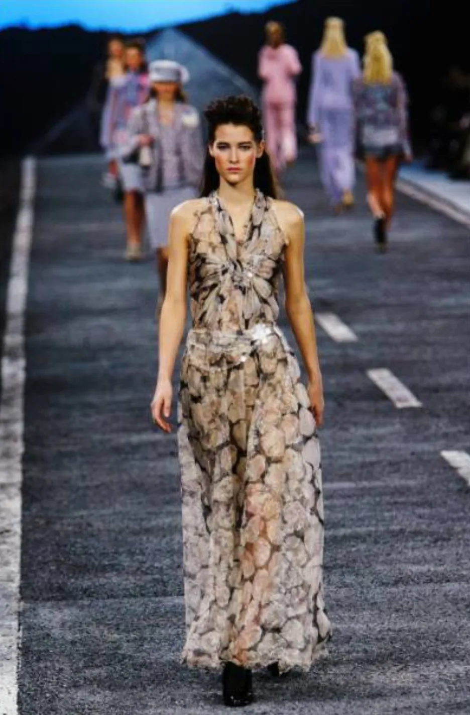 Dreamy Fall 2004 Chanel by Karl Lagerfeld Runway Look 13 & Ad Campaign Floral Lace & Chiffon Dress