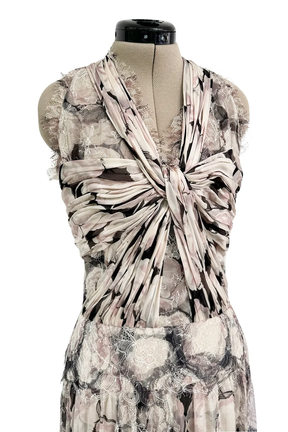 Dreamy Fall 2004 Chanel by Karl Lagerfeld Runway Look 13 & Ad Campaign Floral Lace & Chiffon Dress
