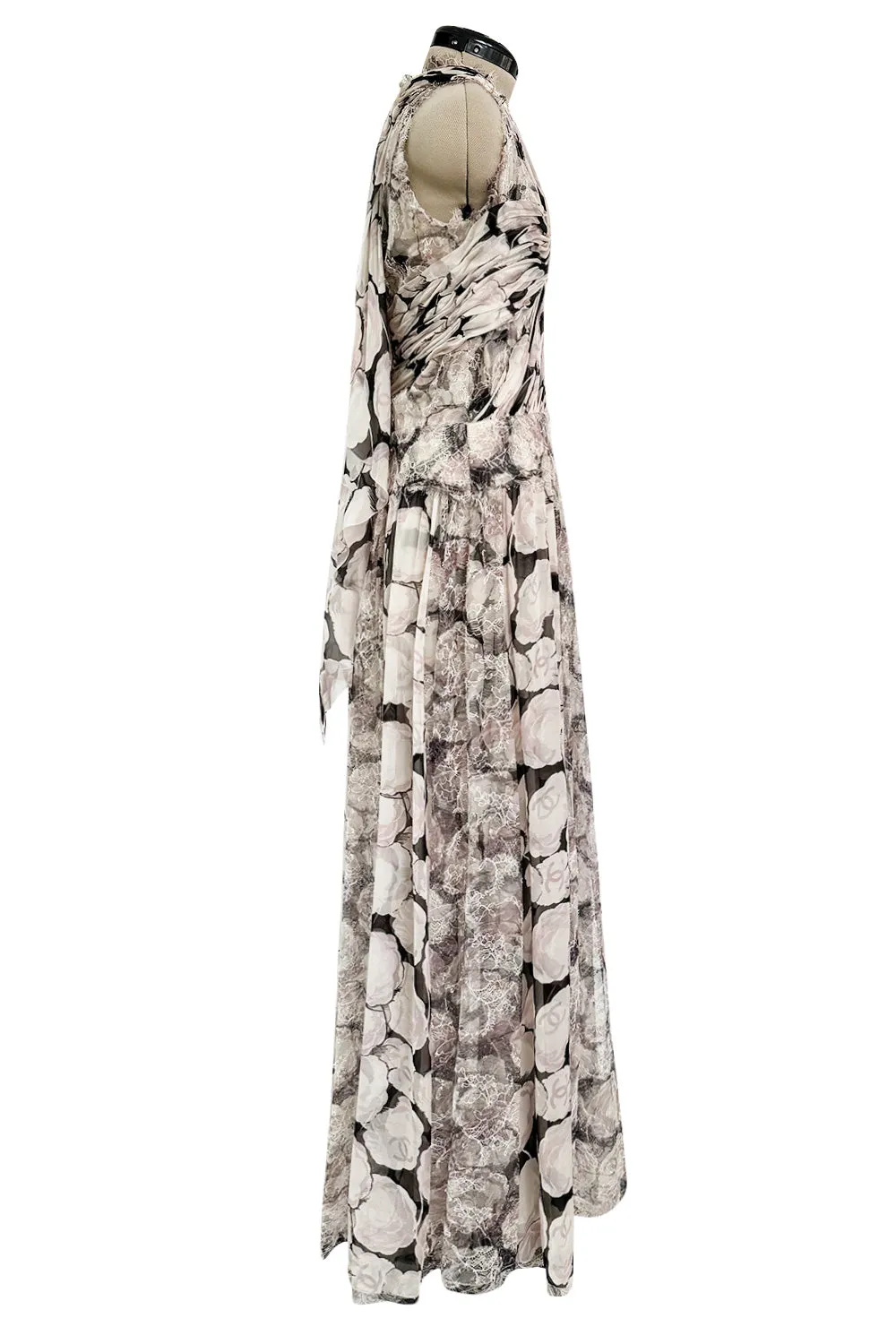 Dreamy Fall 2004 Chanel by Karl Lagerfeld Runway Look 13 & Ad Campaign Floral Lace & Chiffon Dress