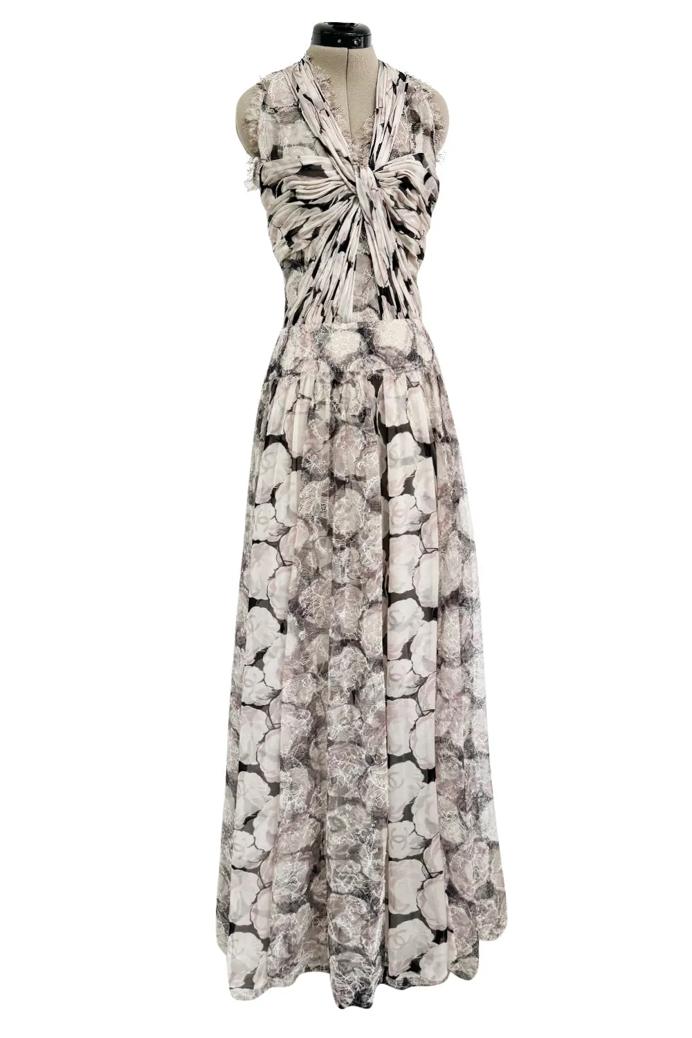 Dreamy Fall 2004 Chanel by Karl Lagerfeld Runway Look 13 & Ad Campaign Floral Lace & Chiffon Dress